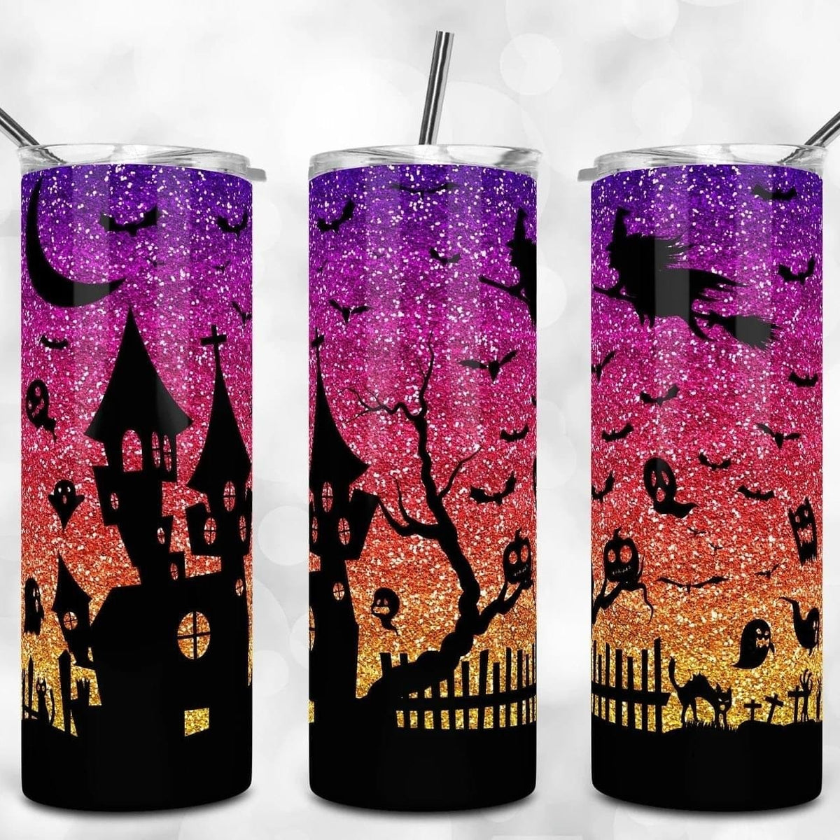 Glitter Sunset Witch Tumbler-Drinkware-Stay Foxy Boutique, Florissant, Missouri