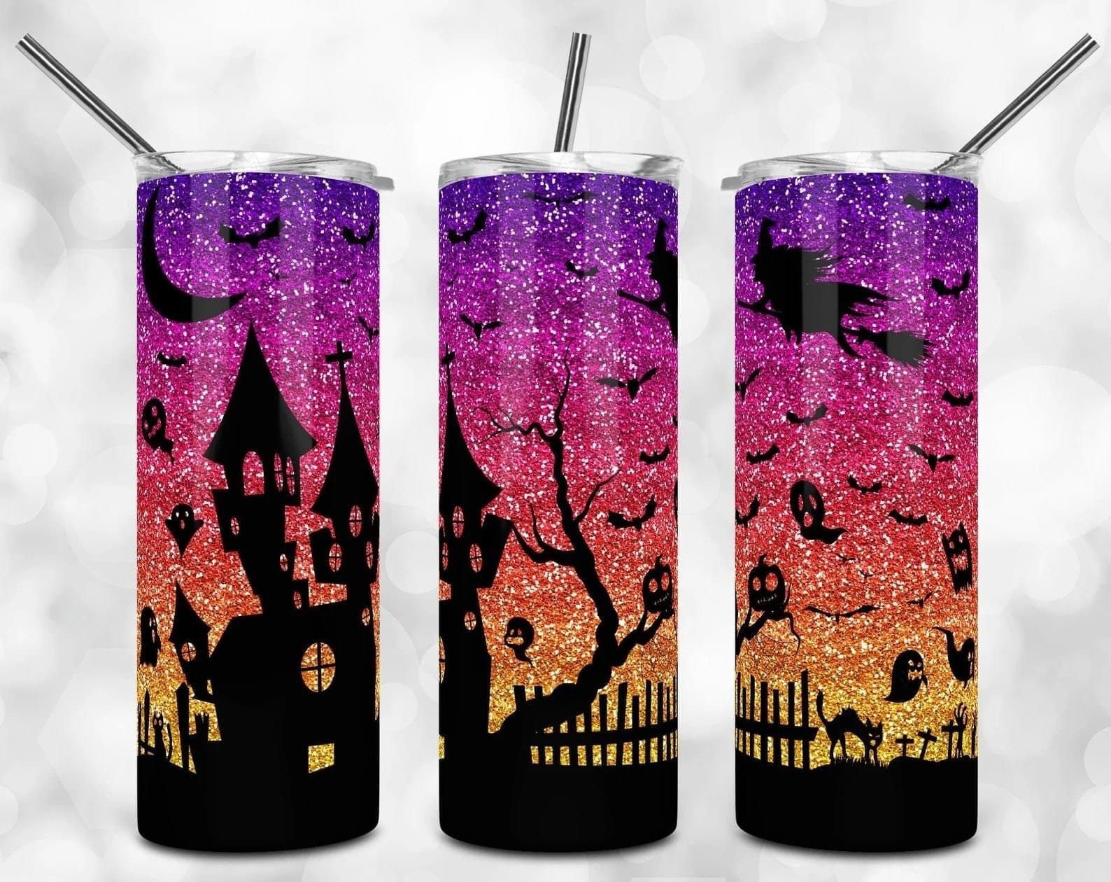 Glitter Sunset Witch Tumbler-Drinkware-Stay Foxy Boutique, Florissant, Missouri