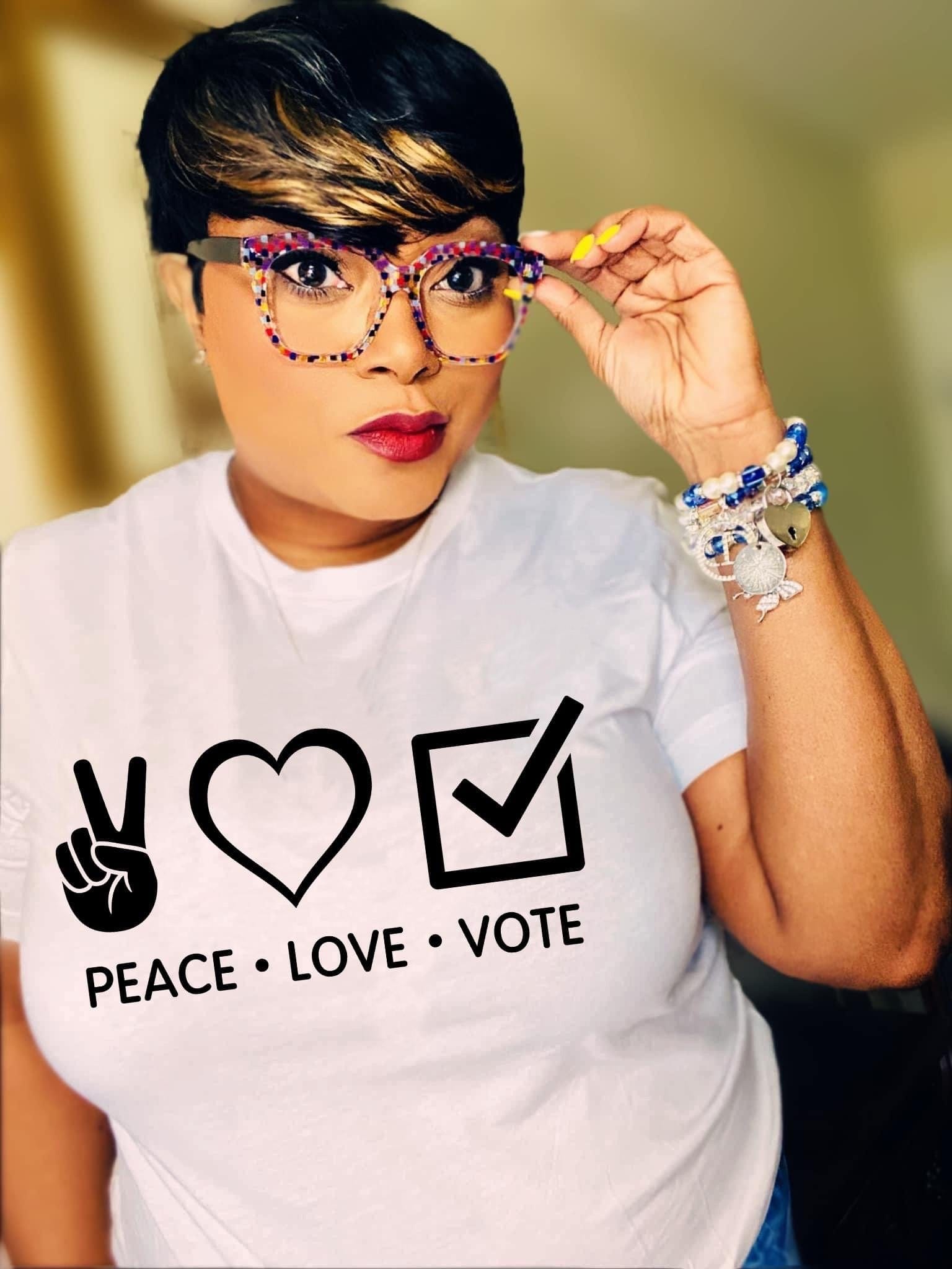 Peace Love Vote Graphic T-Graphic T-Stay Foxy Boutique, Florissant, Missouri