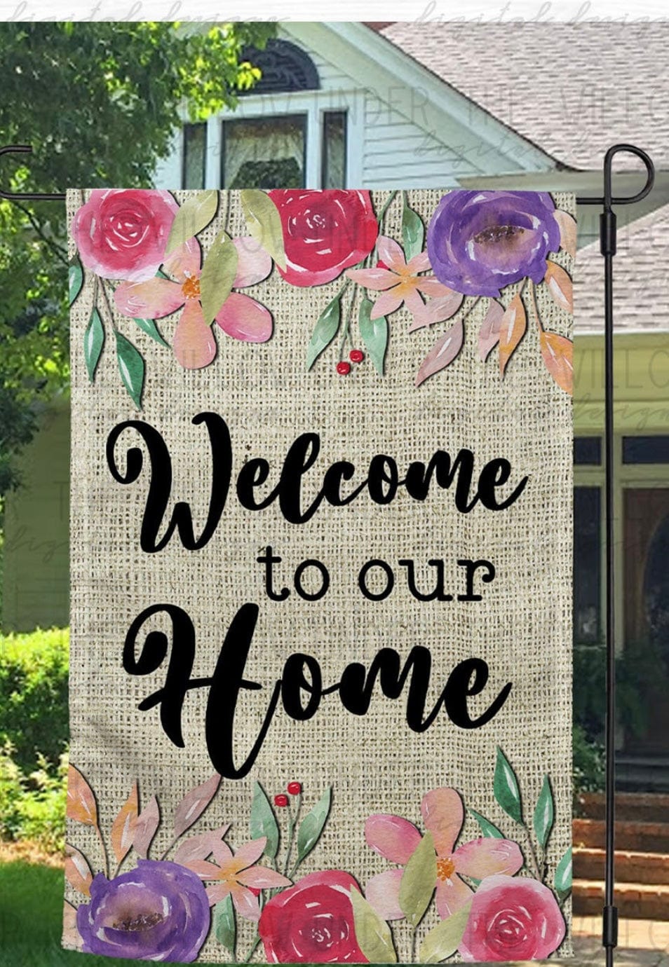 Welcome To Our Home Garden Flag-Stay Foxy Boutique, Florissant, Missouri