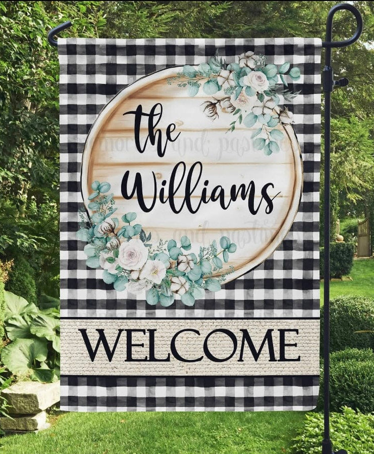 Plaid Welcome Garden Flag *ADD A NAME*-Stay Foxy Boutique, Florissant, Missouri