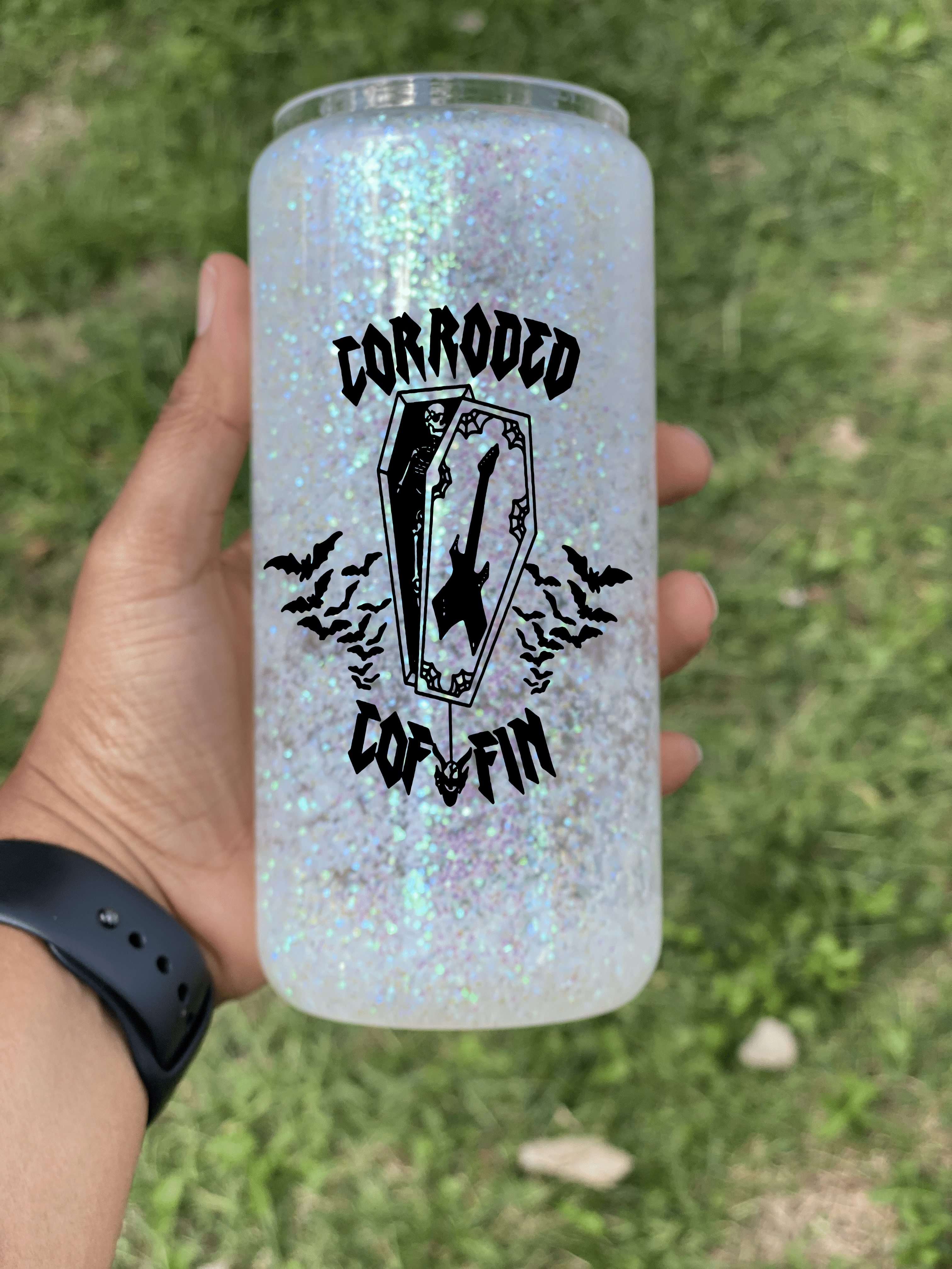 Coffin Snow Globe Glass Cup-Drinkware-Stay Foxy Boutique, Florissant, Missouri