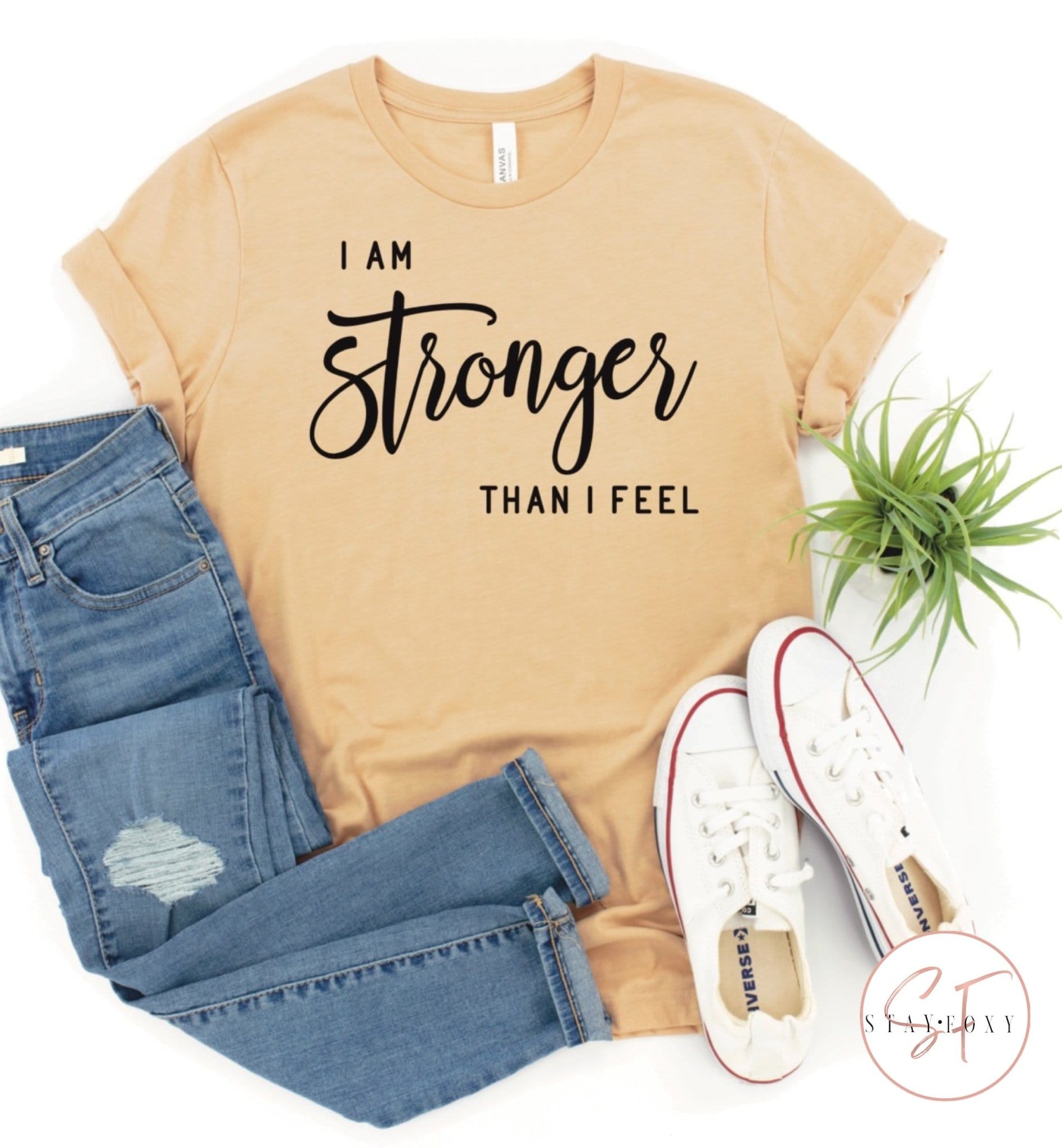 I Am Stronger Than I Feel Graphic T-Graphic T-Stay Foxy Boutique, Florissant, Missouri