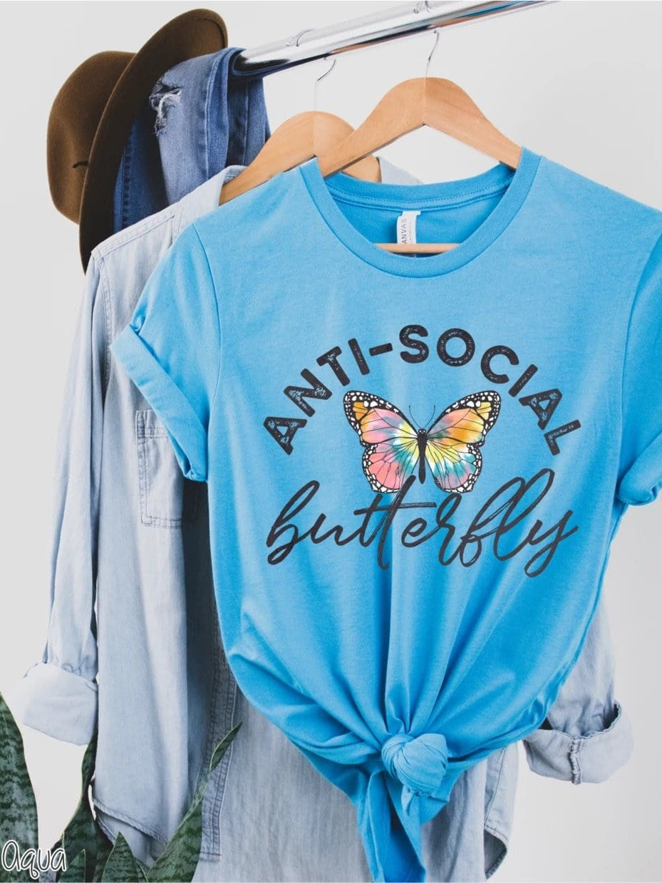 Anti-Social Butterfly Graphic T-Graphic T-Stay Foxy Boutique, Florissant, Missouri