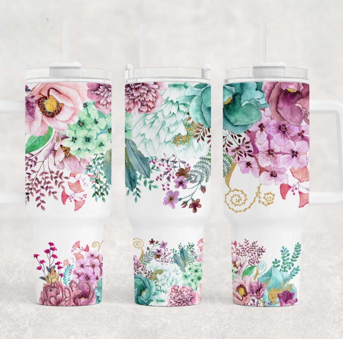Floral Top and Bottom 40 oz Tumbler-Stay Foxy Boutique, Florissant, Missouri