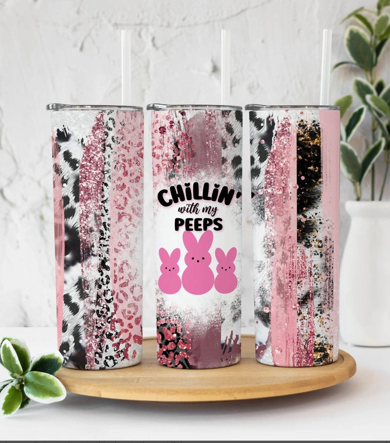 Pink Glitter Print Easter Tumbler-Stay Foxy Boutique, Florissant, Missouri
