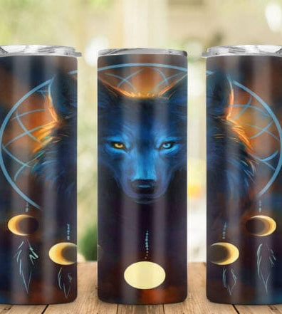 Moon Phases Wolf Tumbler-Drinkware-Stay Foxy Boutique, Florissant, Missouri