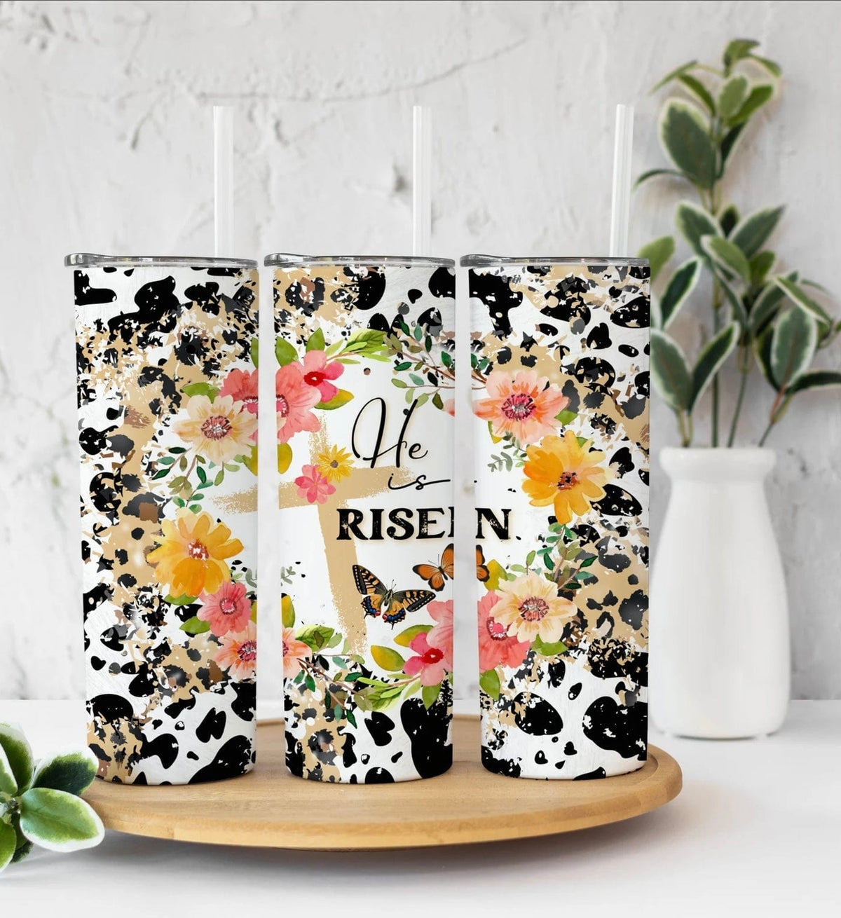 He Is Risen Animal Print Easter Tumbler-Stay Foxy Boutique, Florissant, Missouri