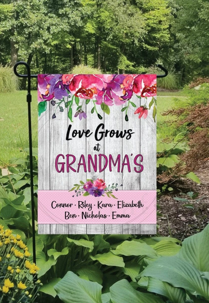 Love Grows Pink Garden Flag *ADD A NAME*-Stay Foxy Boutique, Florissant, Missouri
