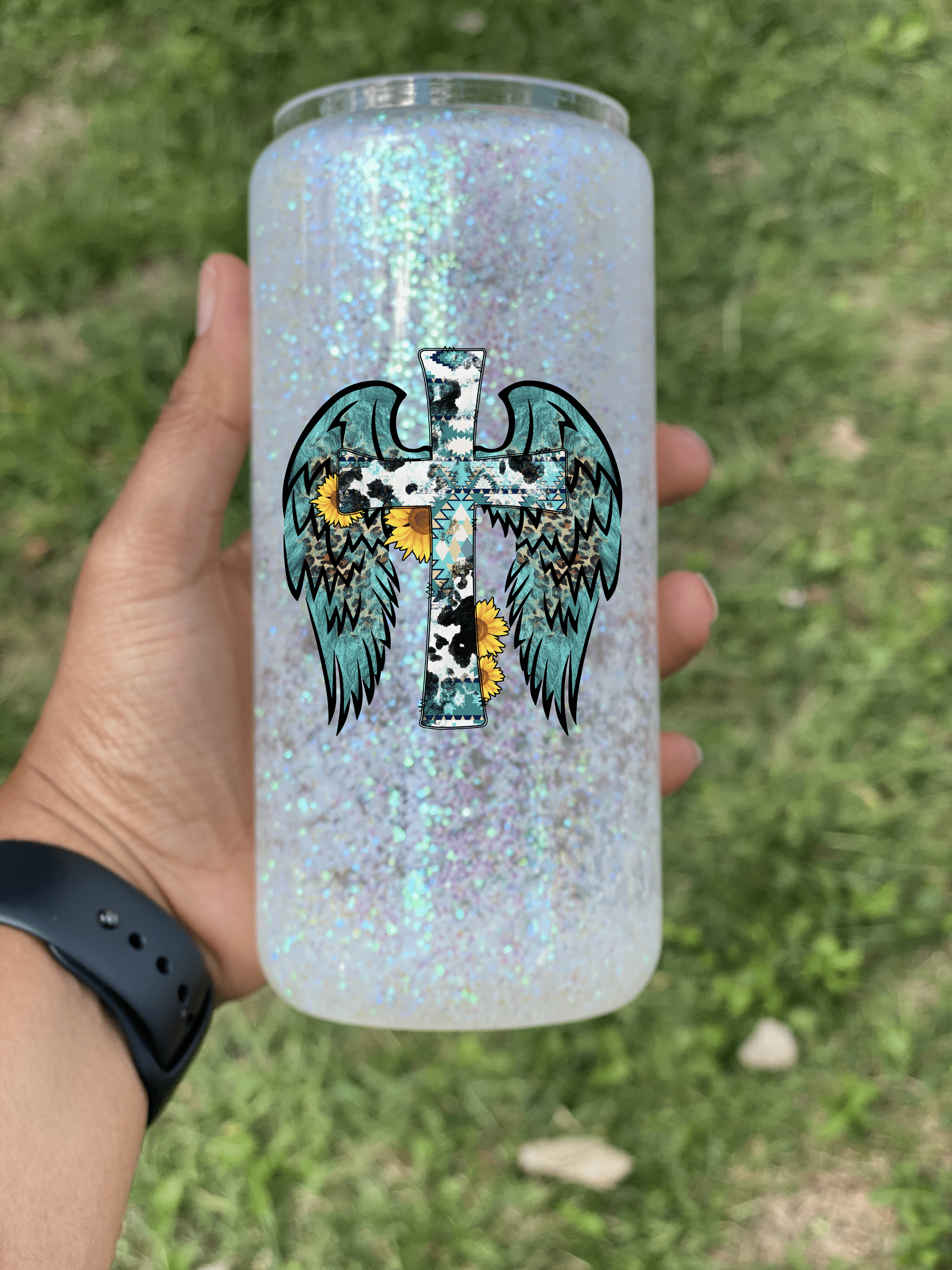 Wings Snow Globe Glass Cup-Drinkware-Stay Foxy Boutique, Florissant, Missouri