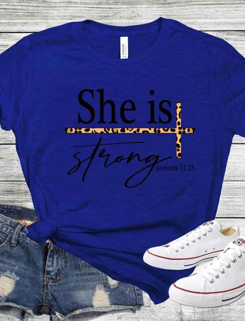 She Is Strong Leopard Graphic T-Graphic T-Stay Foxy Boutique, Florissant, Missouri