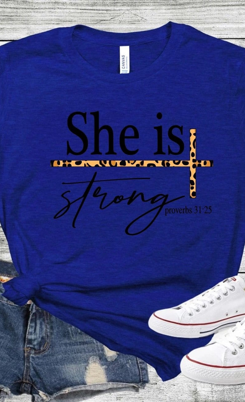 She Is Strong Leopard Graphic T-Graphic T-Stay Foxy Boutique, Florissant, Missouri