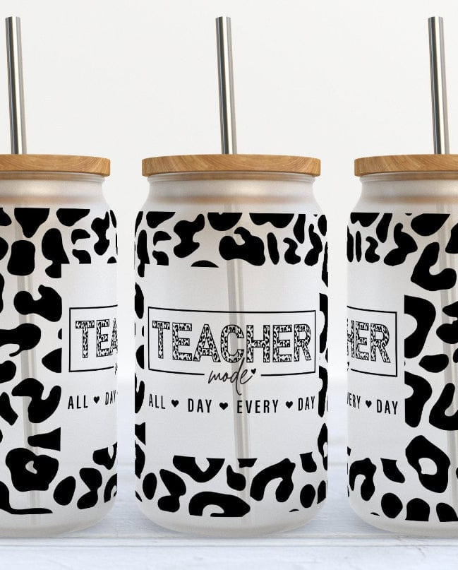 Teacher Mode Glass Cup with clear straw and bamboo lid-Stay Foxy Boutique, Florissant, Missouri