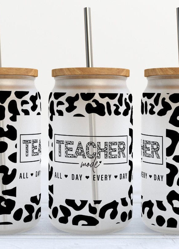 Teacher Mode Glass Cup with clear straw and bamboo lid-Stay Foxy Boutique, Florissant, Missouri