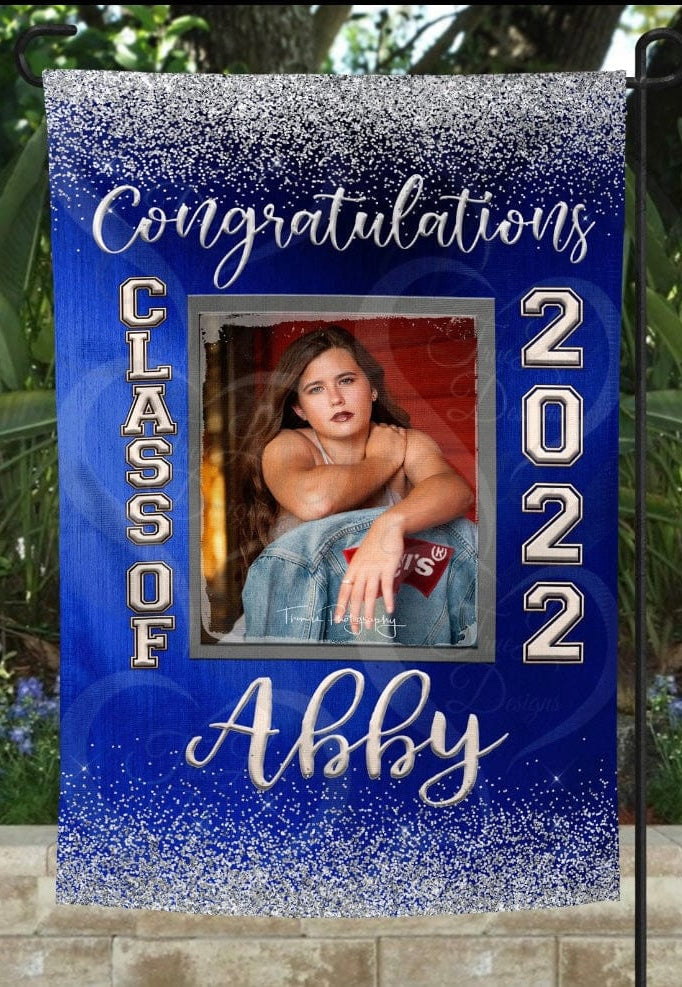 Graduation Blue Garden Flag *ADD A NAME AND PHOTO*-Stay Foxy Boutique, Florissant, Missouri