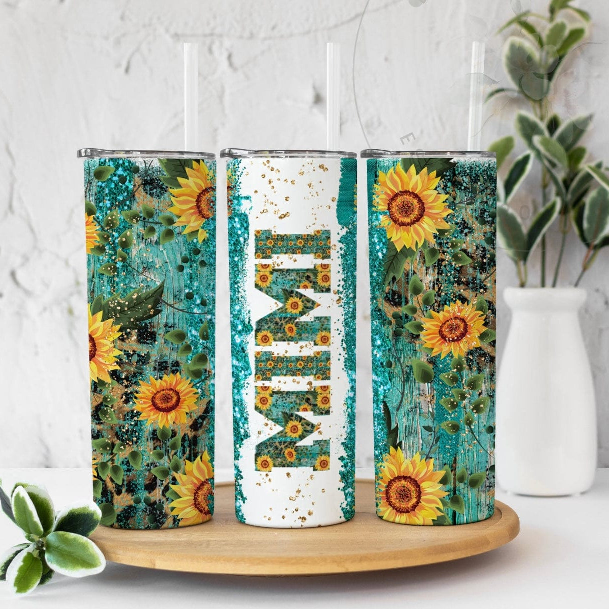 Turquoise Sunflower “Moms”Tumbler-Stay Foxy Boutique, Florissant, Missouri