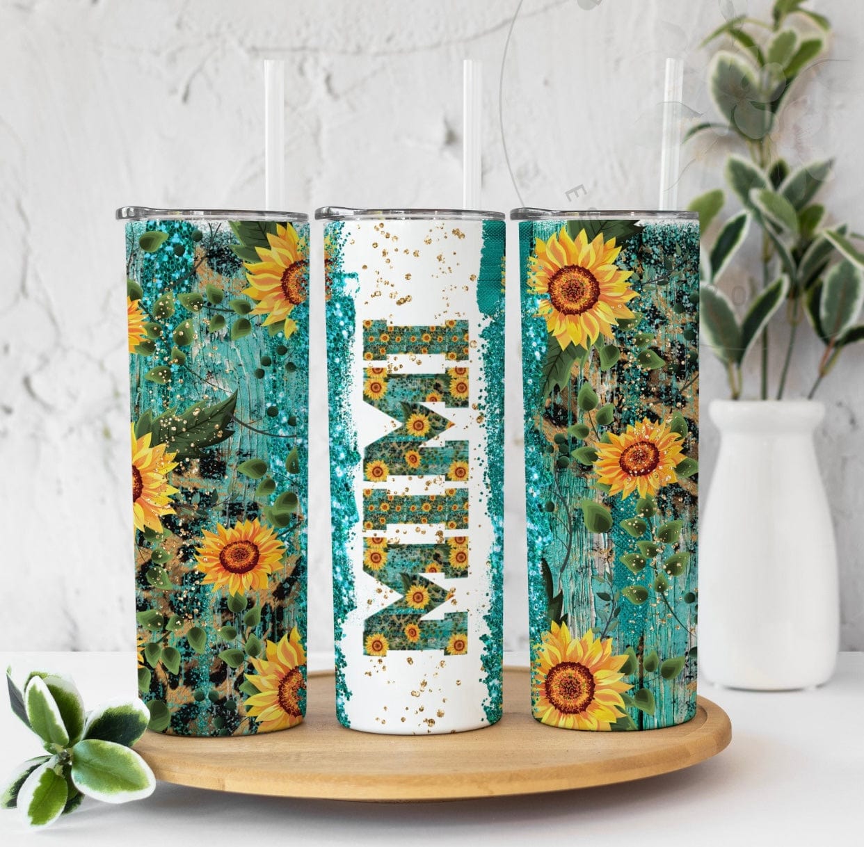Turquoise Sunflower “Moms”Tumbler-Stay Foxy Boutique, Florissant, Missouri