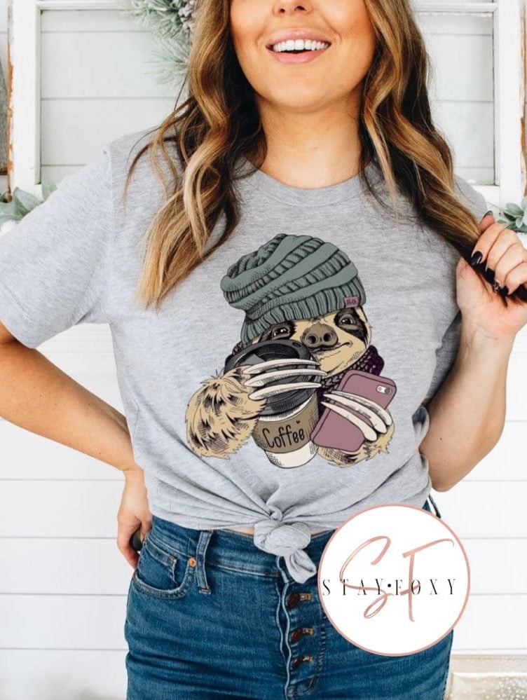 Fall Sloth Graphic T-Graphic T-Stay Foxy Boutique, Florissant, Missouri