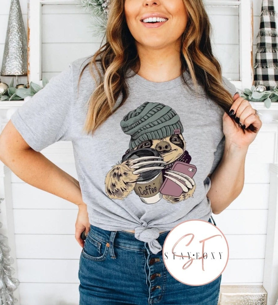 Fall Sloth Graphic T-Graphic T-Stay Foxy Boutique, Florissant, Missouri