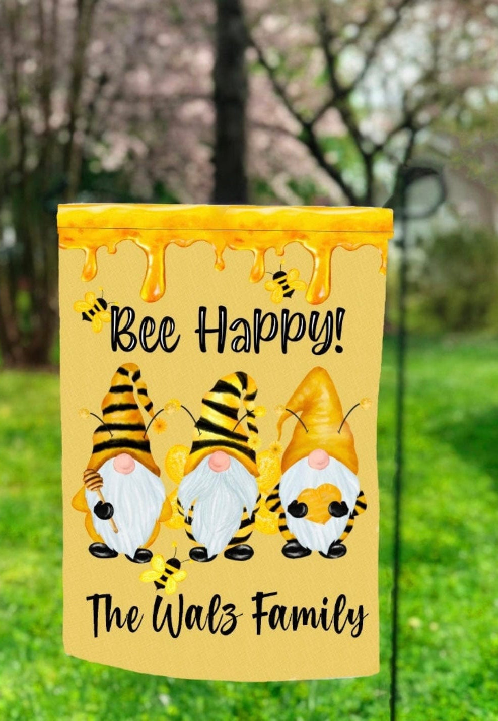 Bee Happy Garden Flag *ADD A NAME*-Stay Foxy Boutique, Florissant, Missouri