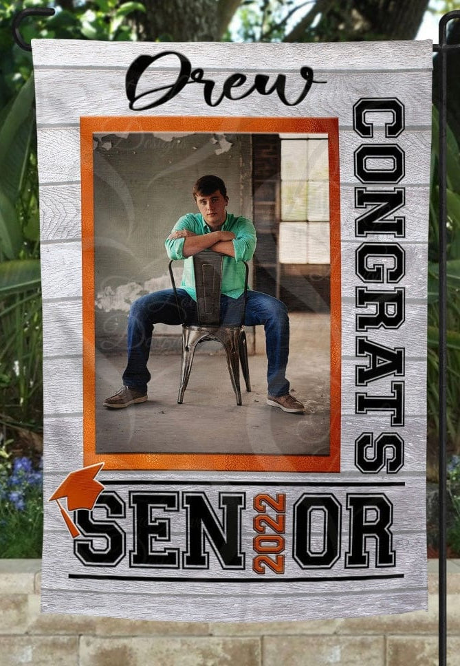 Graduation Orange Garden Flag *ADD A NAME AND PHOTO*-Stay Foxy Boutique, Florissant, Missouri