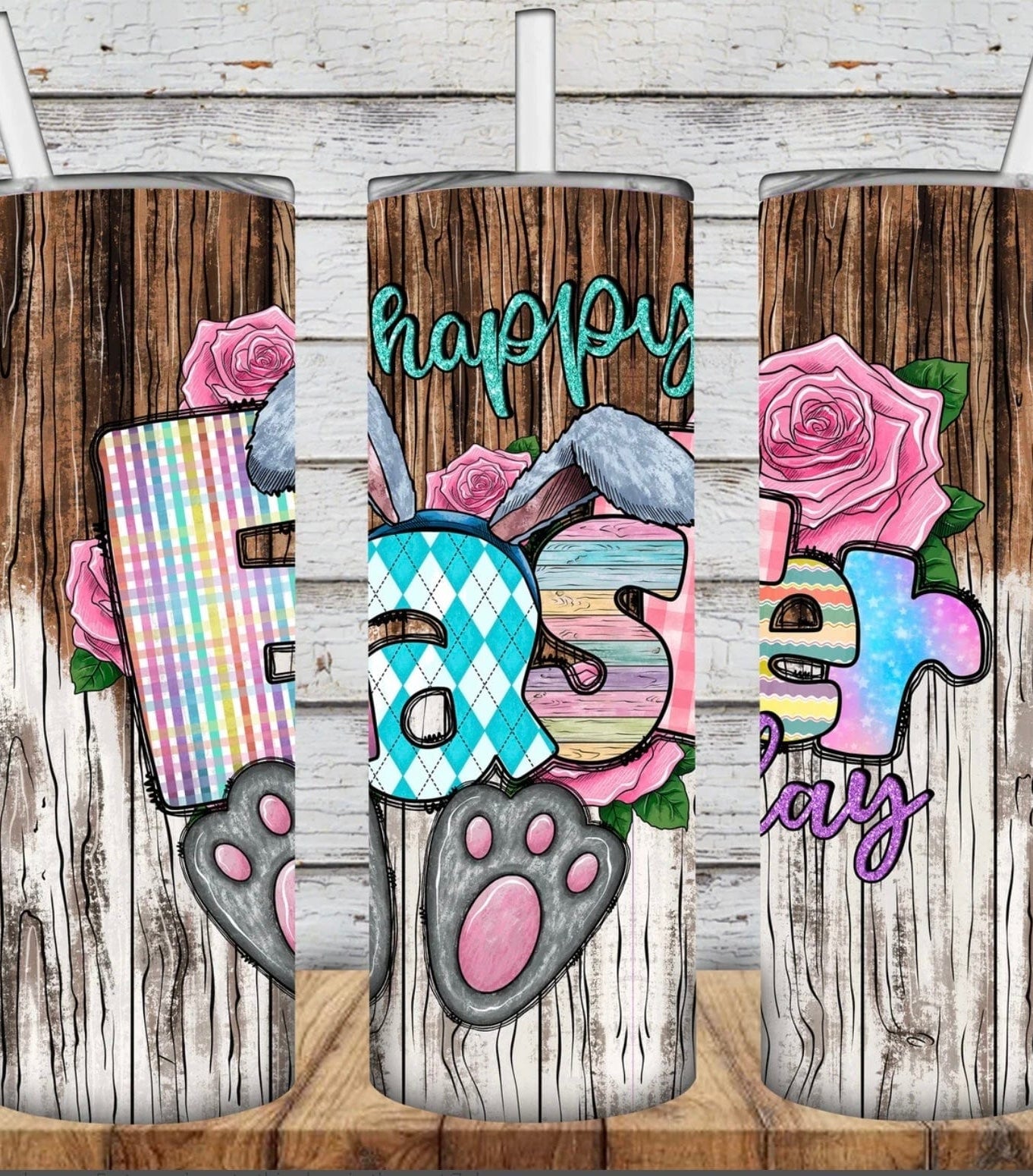 Wooden Happy Easter Easter Tumbler-Stay Foxy Boutique, Florissant, Missouri
