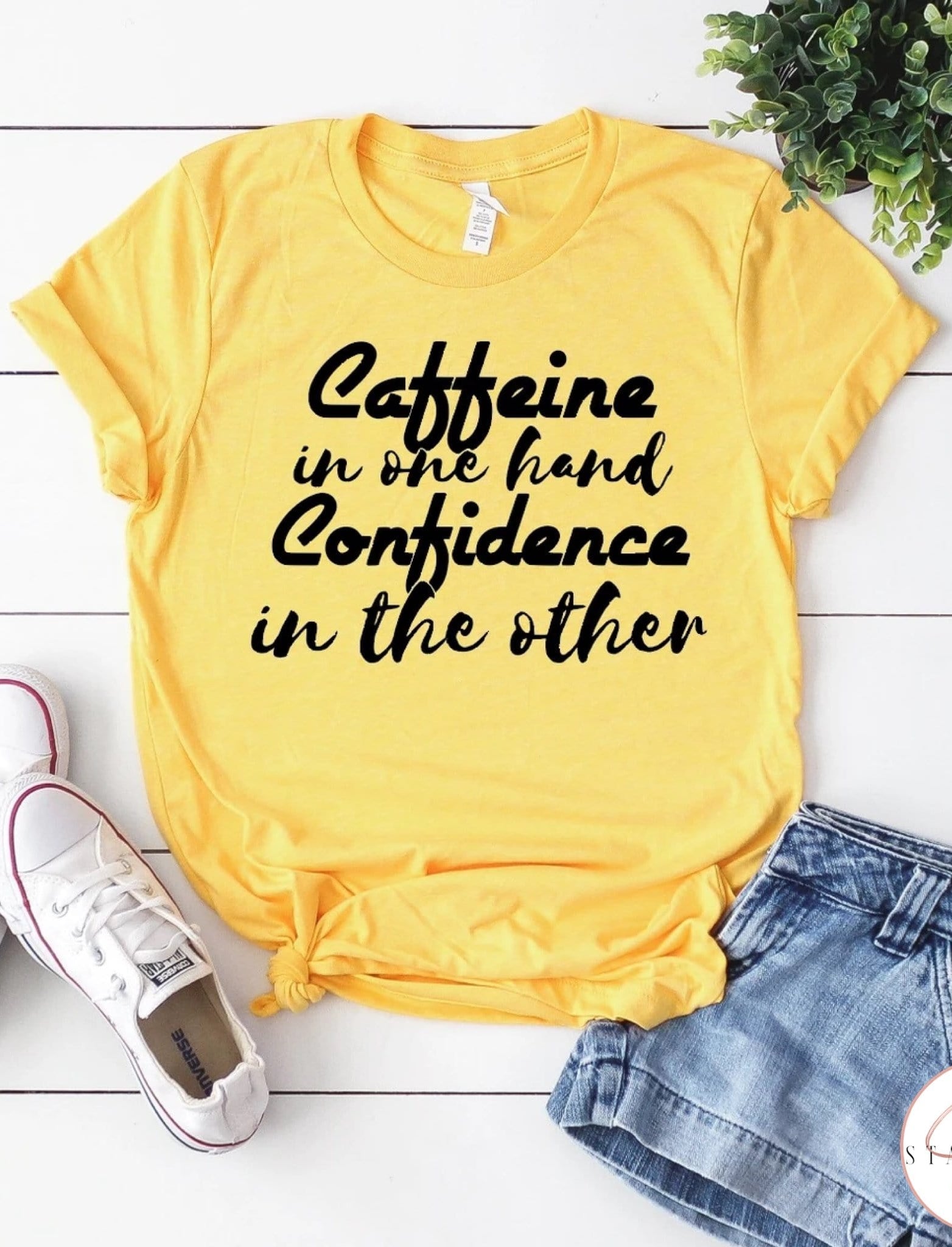Caffeine In One Hand, Confidence In The Other Graphic T #255-Graphic T-Stay Foxy Boutique, Florissant, Missouri