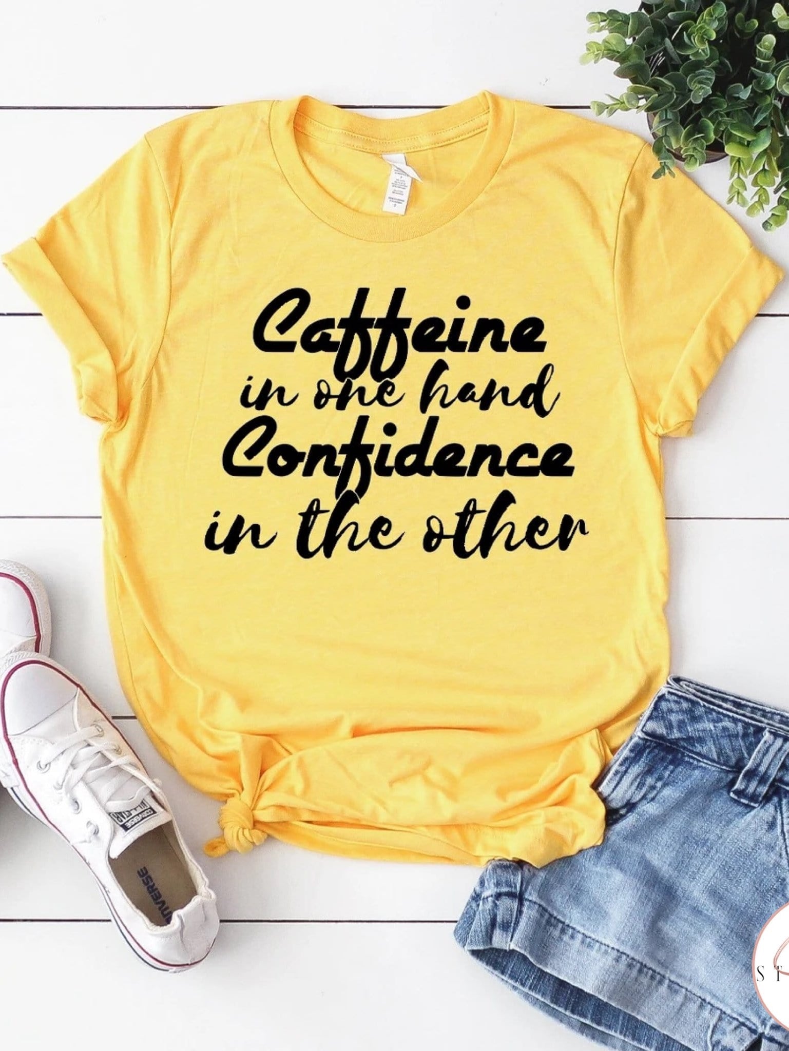 Caffeine In One Hand, Confidence In The Other Graphic T #255-Graphic T-Stay Foxy Boutique, Florissant, Missouri
