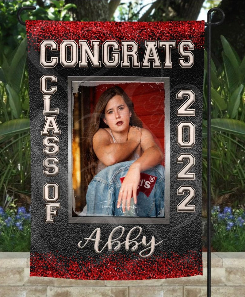 Graduation Red and Black Garden Flag *ADD A NAME AND PHOTO*-Stay Foxy Boutique, Florissant, Missouri
