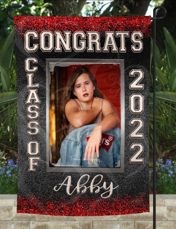Graduation Red and Black Garden Flag *ADD A NAME AND PHOTO*-Stay Foxy Boutique, Florissant, Missouri