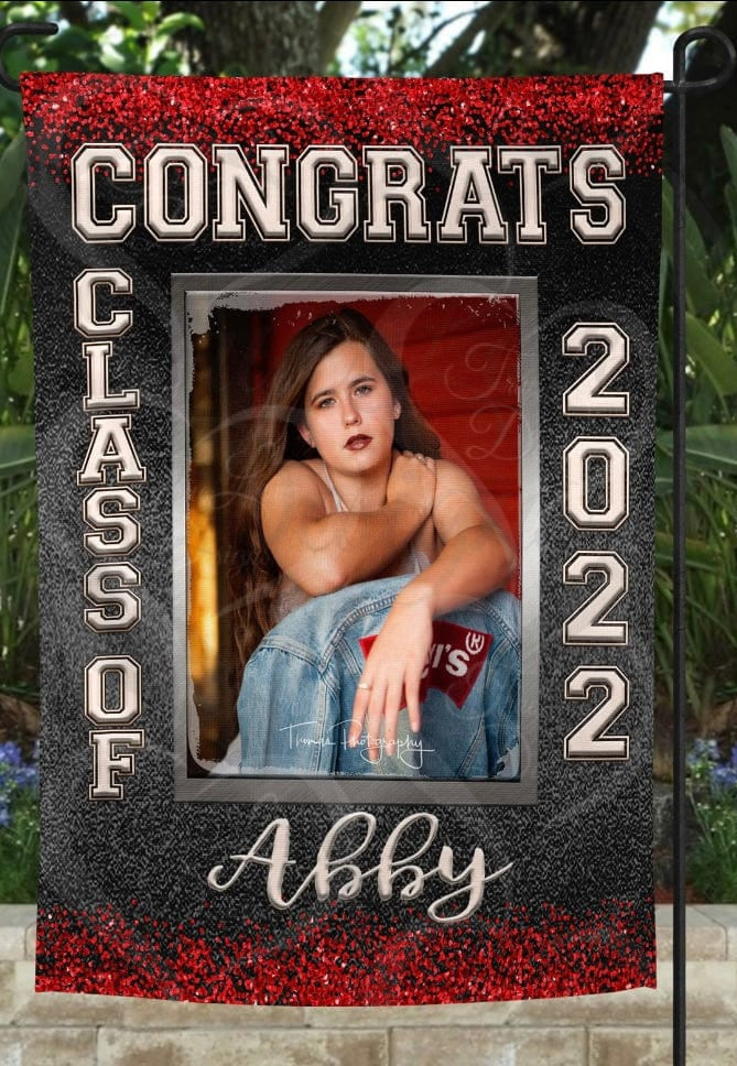 Graduation Red and Black Garden Flag *ADD A NAME AND PHOTO*-Stay Foxy Boutique, Florissant, Missouri