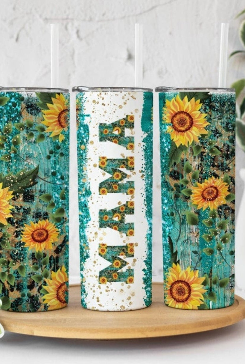 Turquoise Sunflower “Moms”Tumbler-Stay Foxy Boutique, Florissant, Missouri