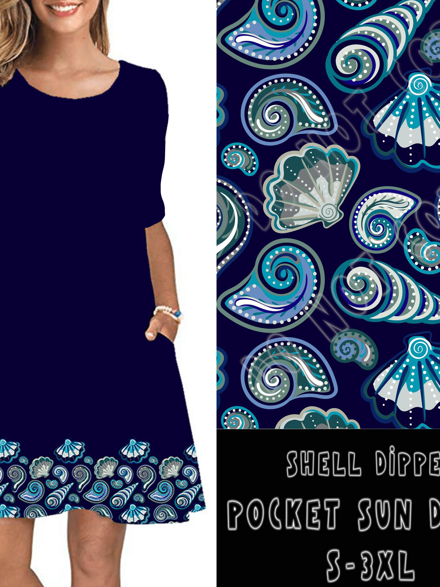 3/4 SLEEVE POCKET DRESS- SHELL DIPPED-Stay Foxy Boutique, Florissant, Missouri