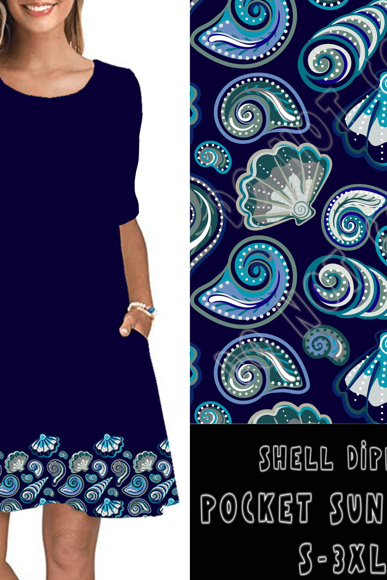 3/4 SLEEVE POCKET DRESS- SHELL DIPPED-Stay Foxy Boutique, Florissant, Missouri