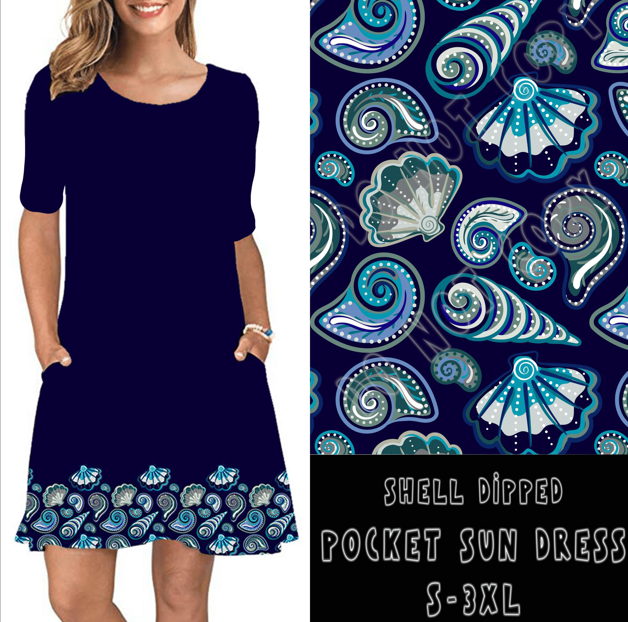 3/4 SLEEVE POCKET DRESS- SHELL DIPPED-Stay Foxy Boutique, Florissant, Missouri