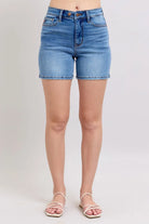 Judy Blue Full Size 2 Button Denim Shorts with Pockets Plus Size-Stay Foxy Boutique, Florissant, Missouri