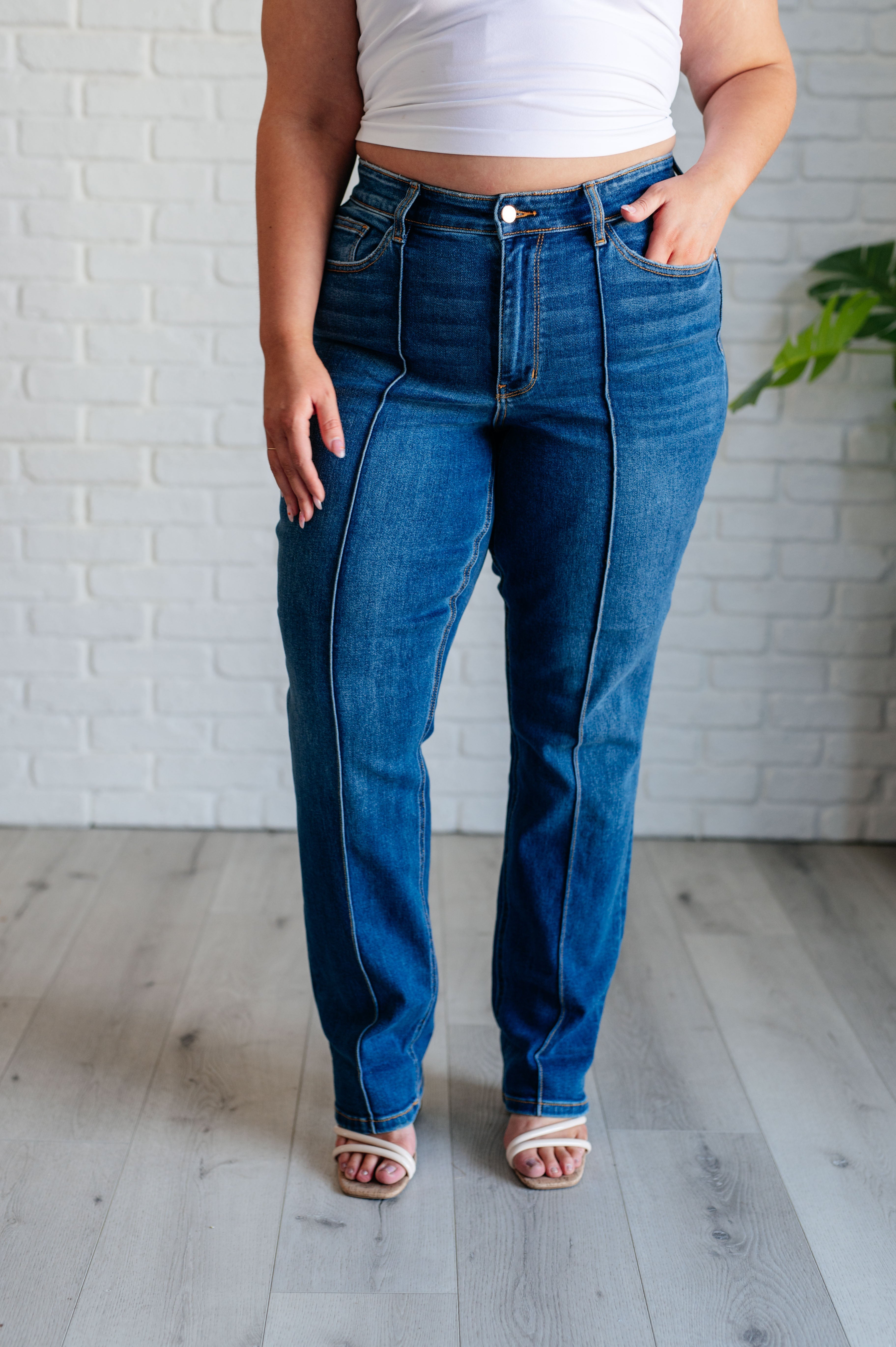 Campbell High Rise Center Seam Detail Straight Jeans-Womens-Stay Foxy Boutique, Florissant, Missouri