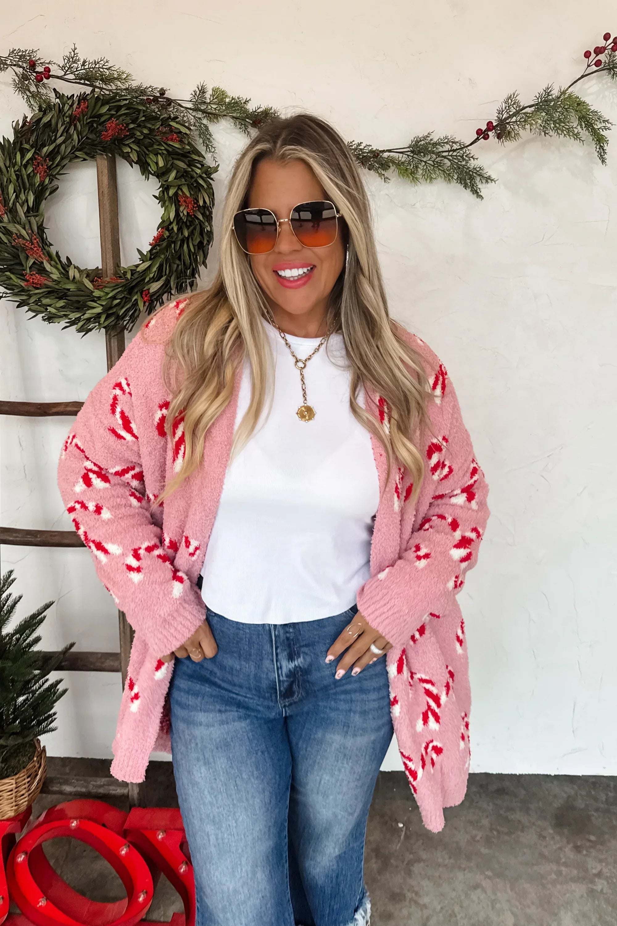 PREORDER: Christmas Cloud Cardigan Candy Cane-Womens-Stay Foxy Boutique, Florissant, Missouri