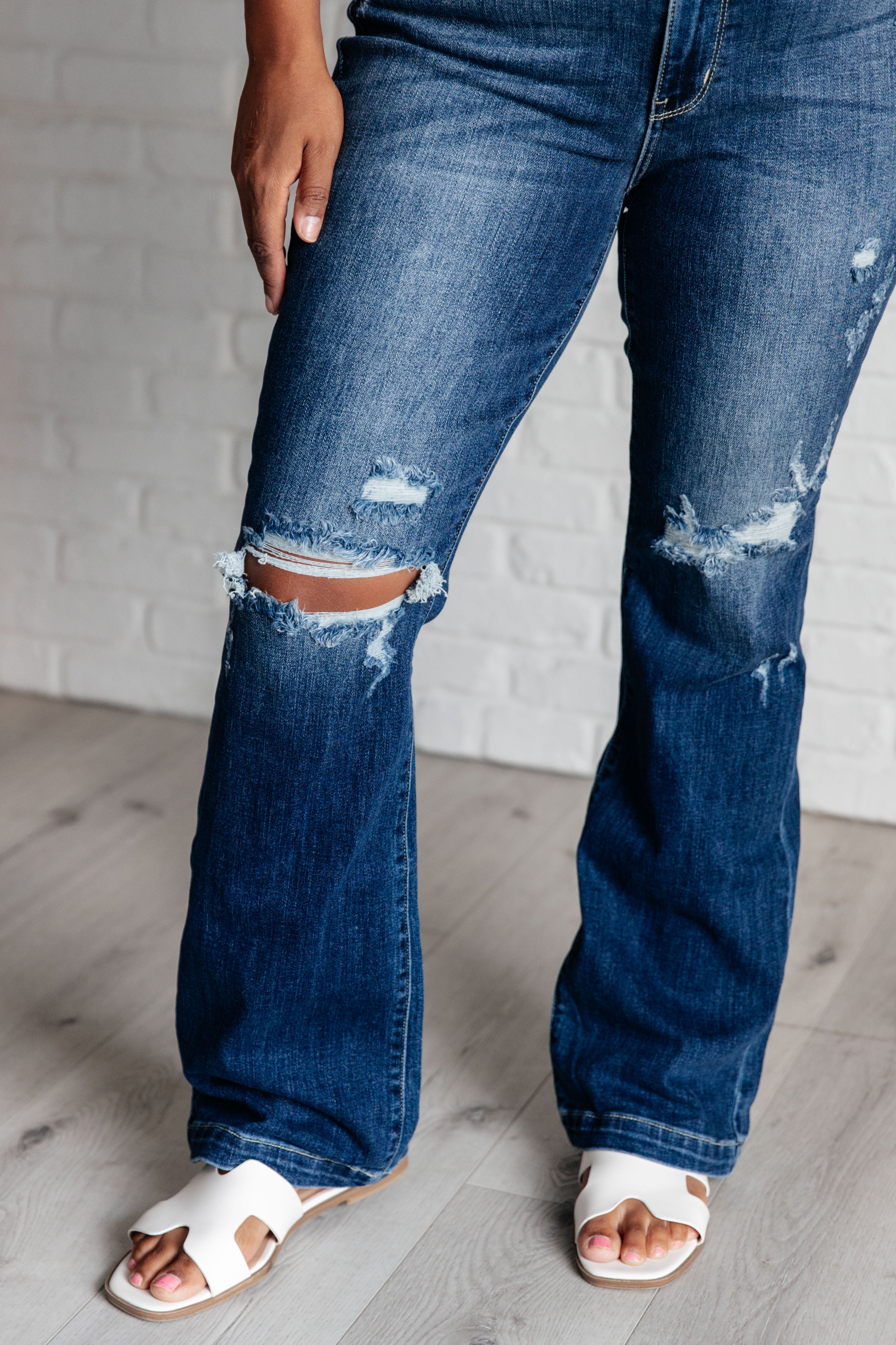 Mila Mid Rise Distressed Bootcut Jeans-Womens-Stay Foxy Boutique, Florissant, Missouri