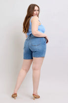 Judy Blue Full Size 2 Button Denim Shorts with Pockets Plus Size-Stay Foxy Boutique, Florissant, Missouri