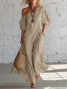 Full Size Striped One-Shoulder Casual Maxi Dress Plus Size-Stay Foxy Boutique, Florissant, Missouri