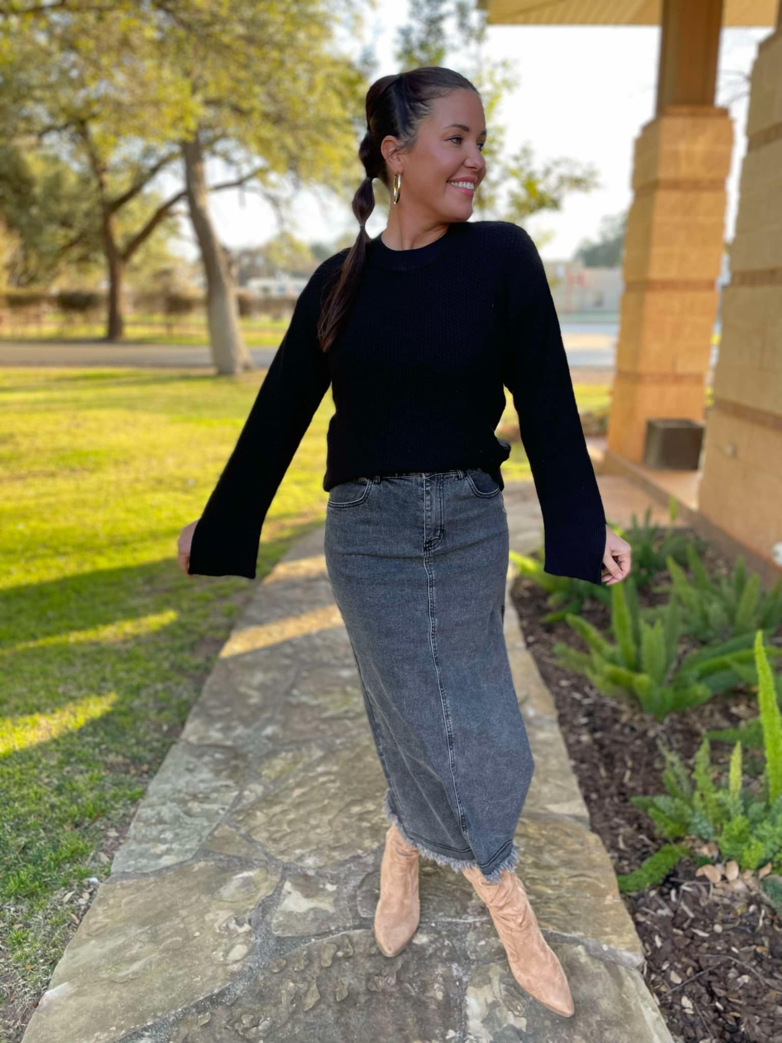 PREORDER: Worth The Risk Black Denim Skirt-Womens-Stay Foxy Boutique, Florissant, Missouri