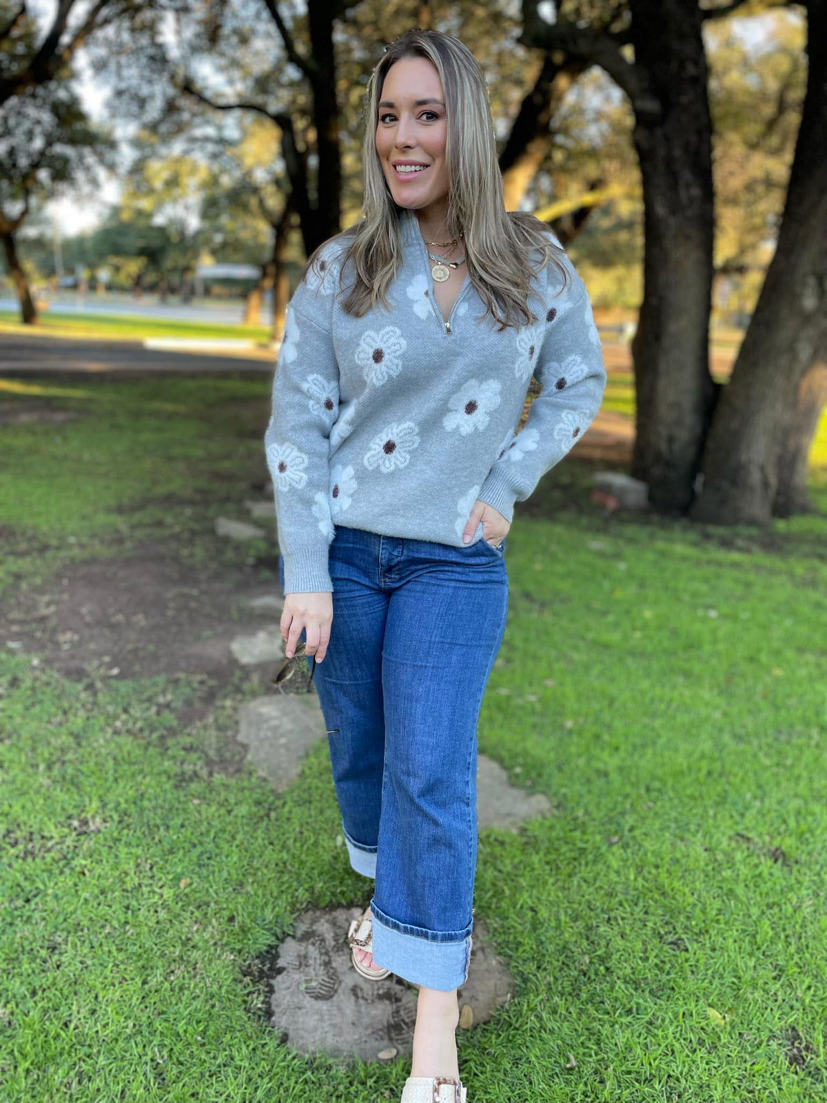 Flower Powered Half Zip Sweater in Four Colors-Womens-Stay Foxy Boutique, Florissant, Missouri