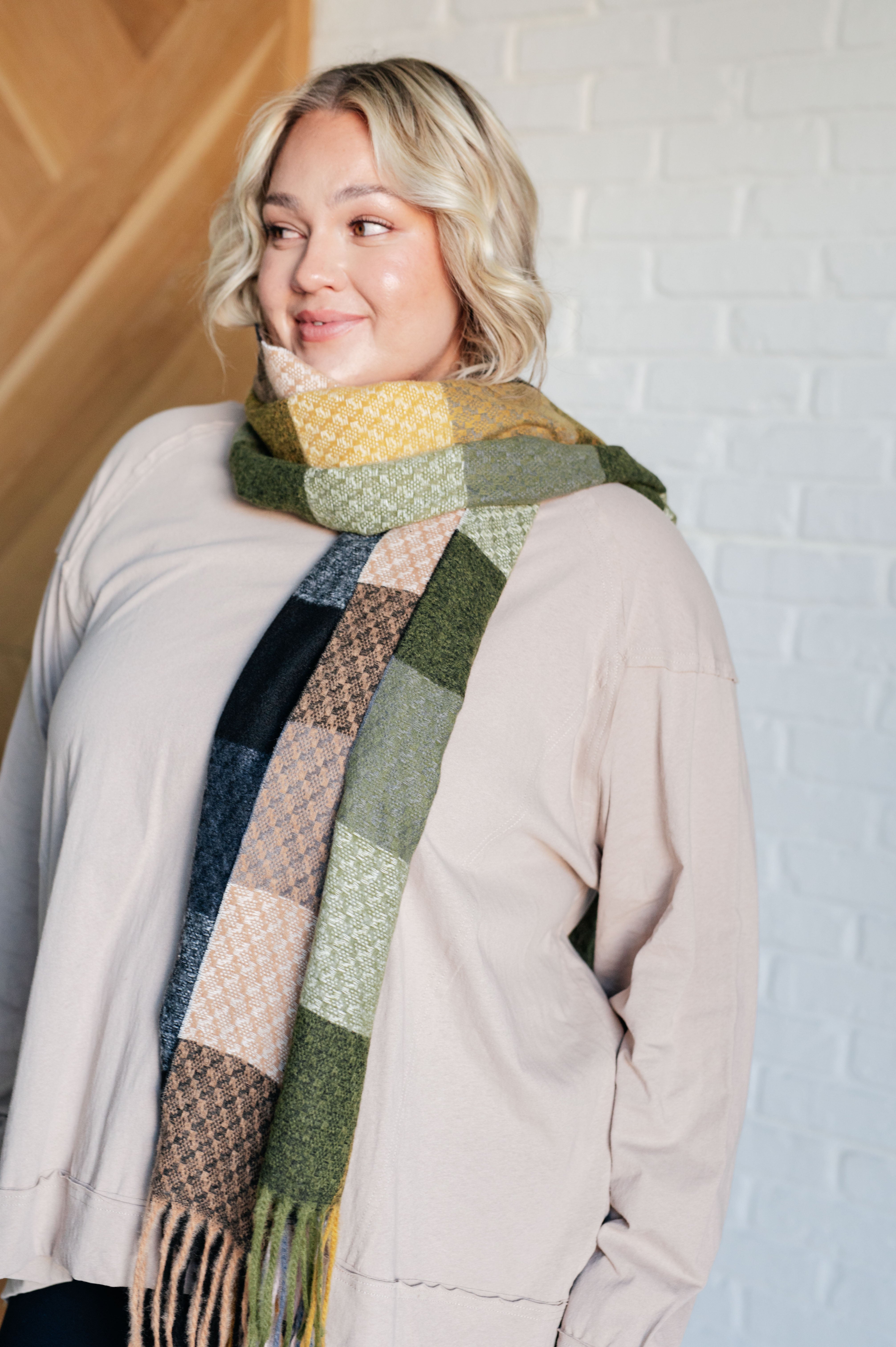 Keep Me Cozy Checkered Fringe Scarf in Woodland Shades-Accessories-Stay Foxy Boutique, Florissant, Missouri