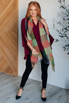 Keep Me Cozy Checkered Fringe Scarf in Berry-Accessories-Stay Foxy Boutique, Florissant, Missouri