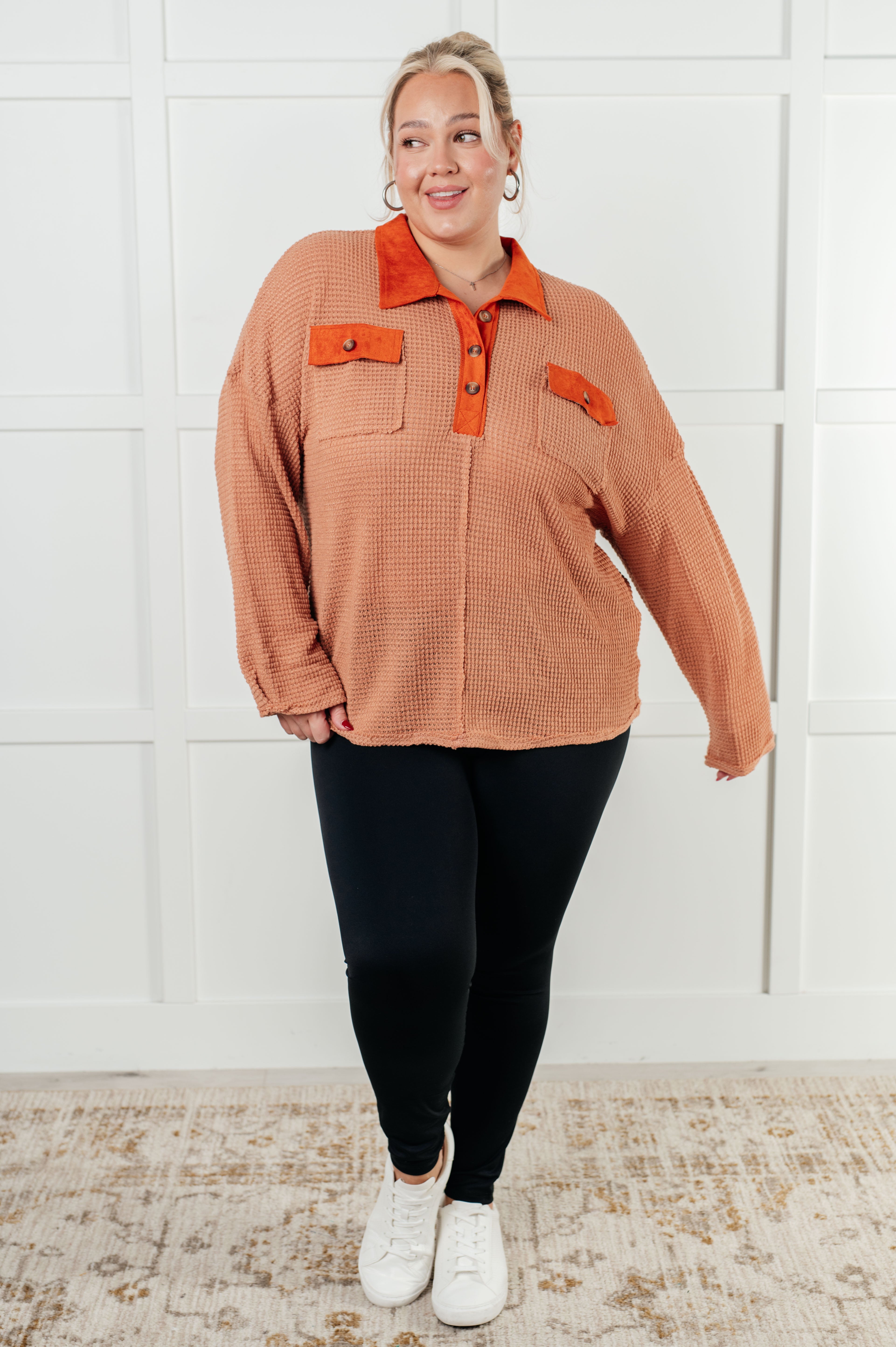 Can't Imagine Why Waffle Knit Contrast Trim Top-Tops-Stay Foxy Boutique, Florissant, Missouri