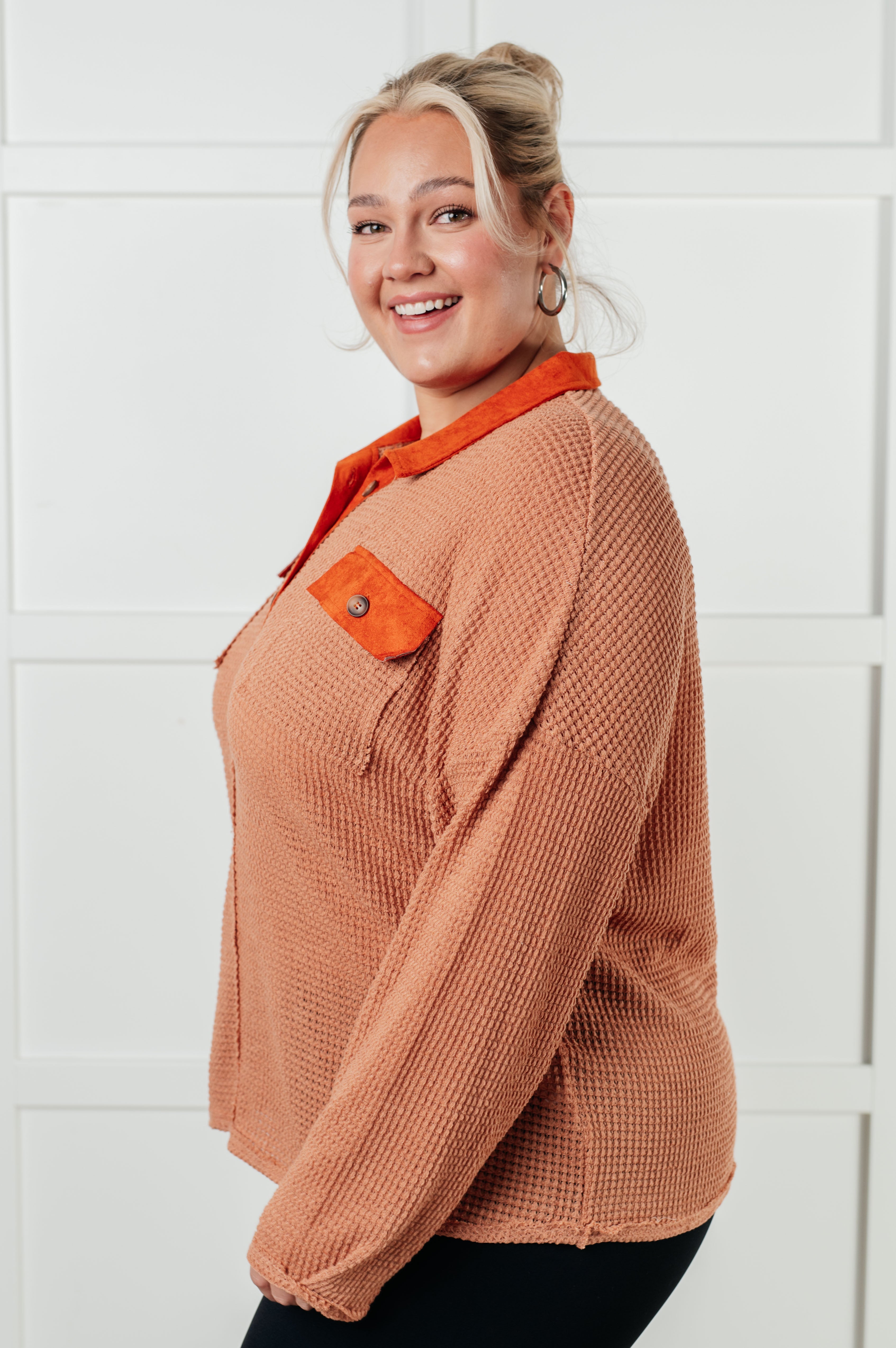 Can't Imagine Why Waffle Knit Contrast Trim Top-Tops-Stay Foxy Boutique, Florissant, Missouri