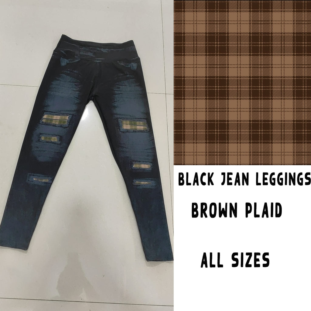 BLACK JEAN LEGGINGS- BROWN PLAID-Stay Foxy Boutique, Florissant, Missouri