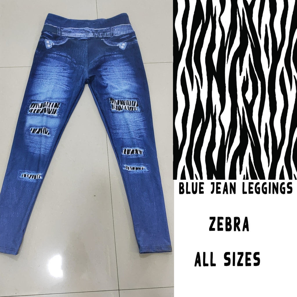 BLUE JEAN LEGGINGS- ZEBRA-Stay Foxy Boutique, Florissant, Missouri