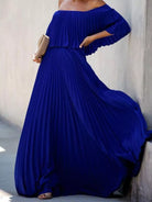 Full Size Off-Shoulder Pleated Maxi Dress Plus Size-Stay Foxy Boutique, Florissant, Missouri